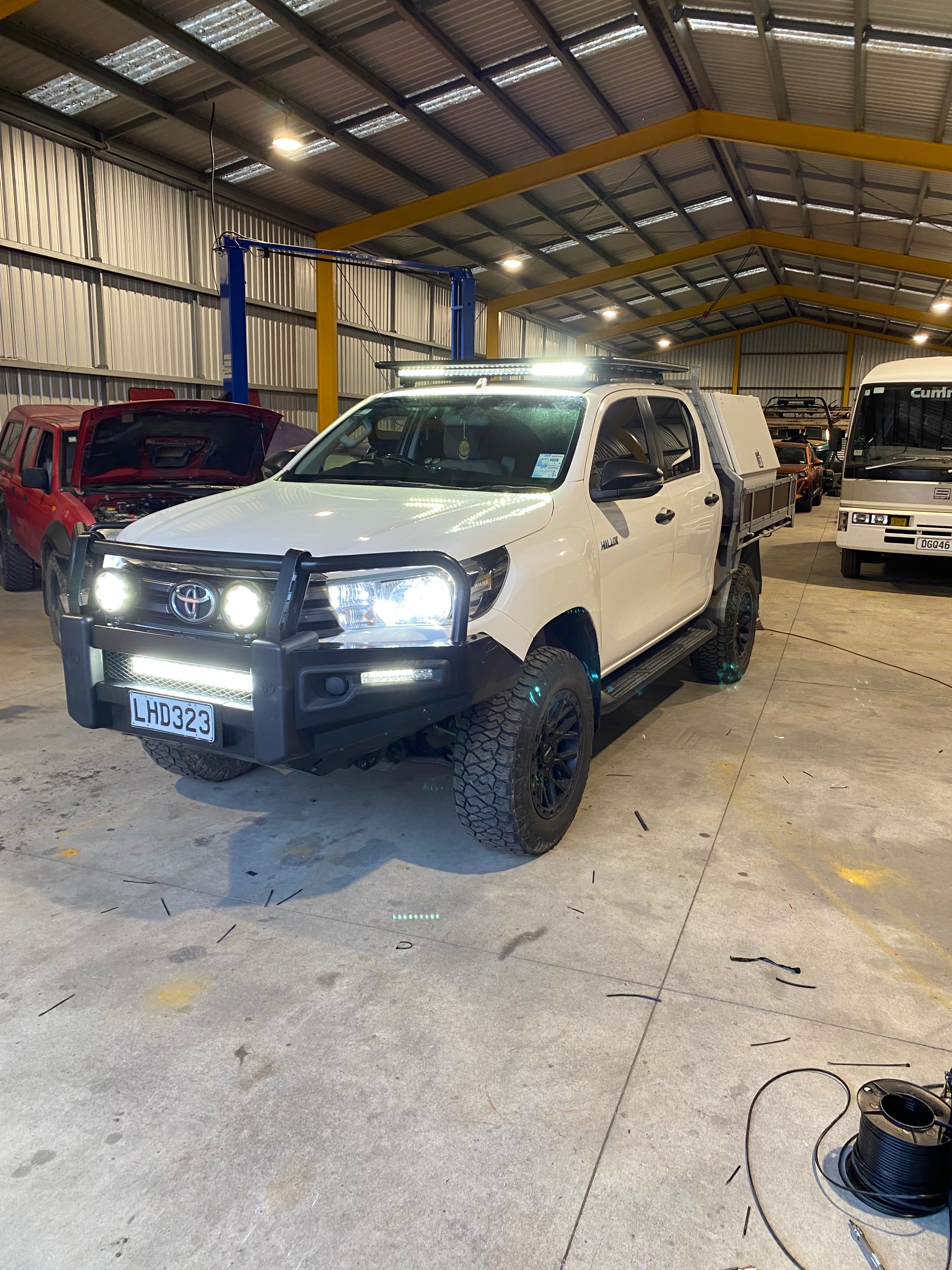 Toyota Hilux LED light bar installation 4WD auto electrical Whanganui workshop